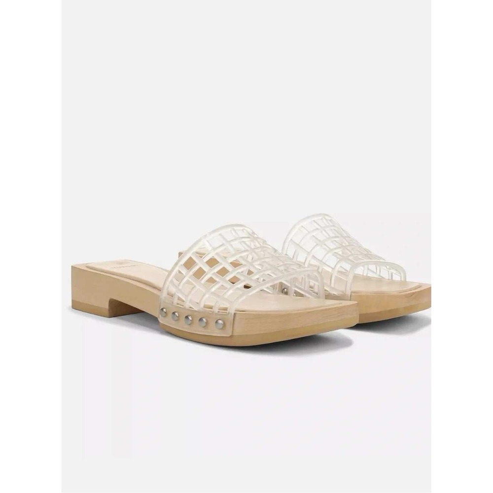 Vince Barbara Jelly Slide Sandals 9 Clear Caged Wood Sole NIB $298